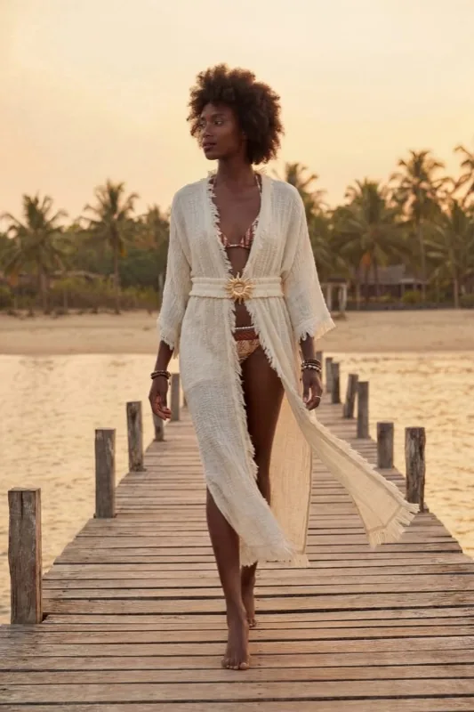 Kaftan lungo beige aperto