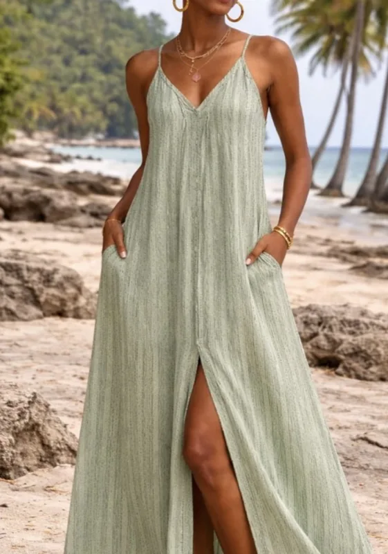 Vestito lungo verde salvia